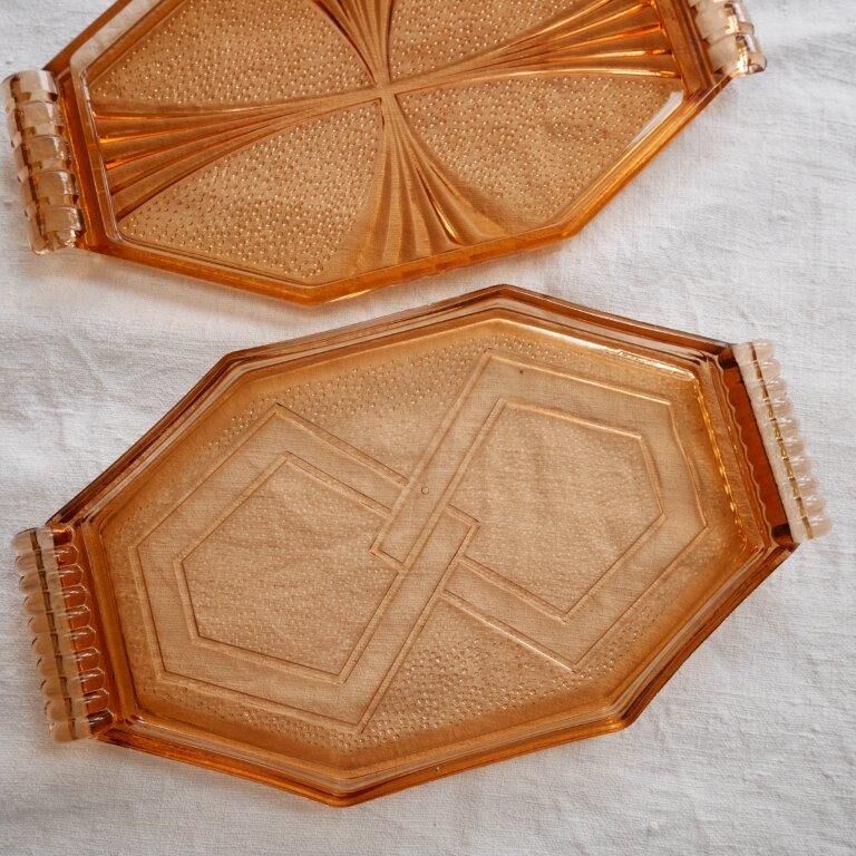 Lot de 3 plateaux en verre orange