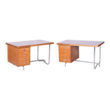 Restored Pair of Oak Writing Desks, Hynek Gottwald, Chrome, Czechia, 1930s