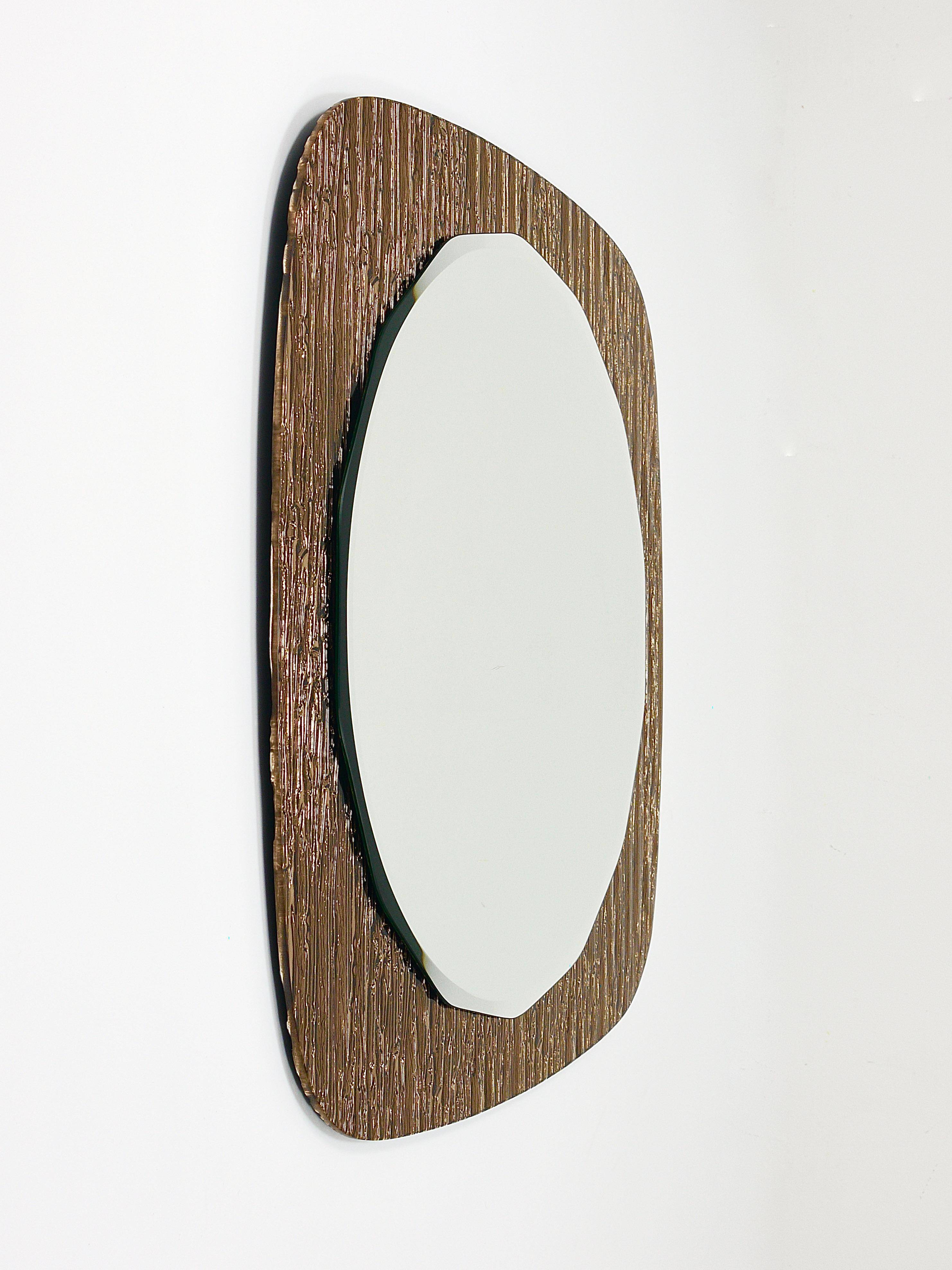 Crystal Art Sculpted Textured Wall Mirror Gold Bronze Mid-Century, Italy, 1960s