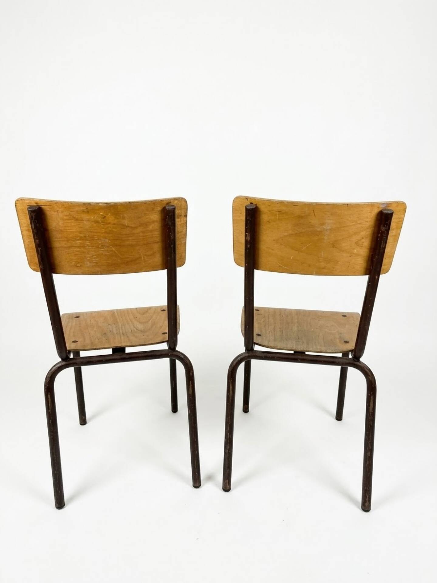 Set of 4 vintage metal and plywood school chairs (2 pairs)