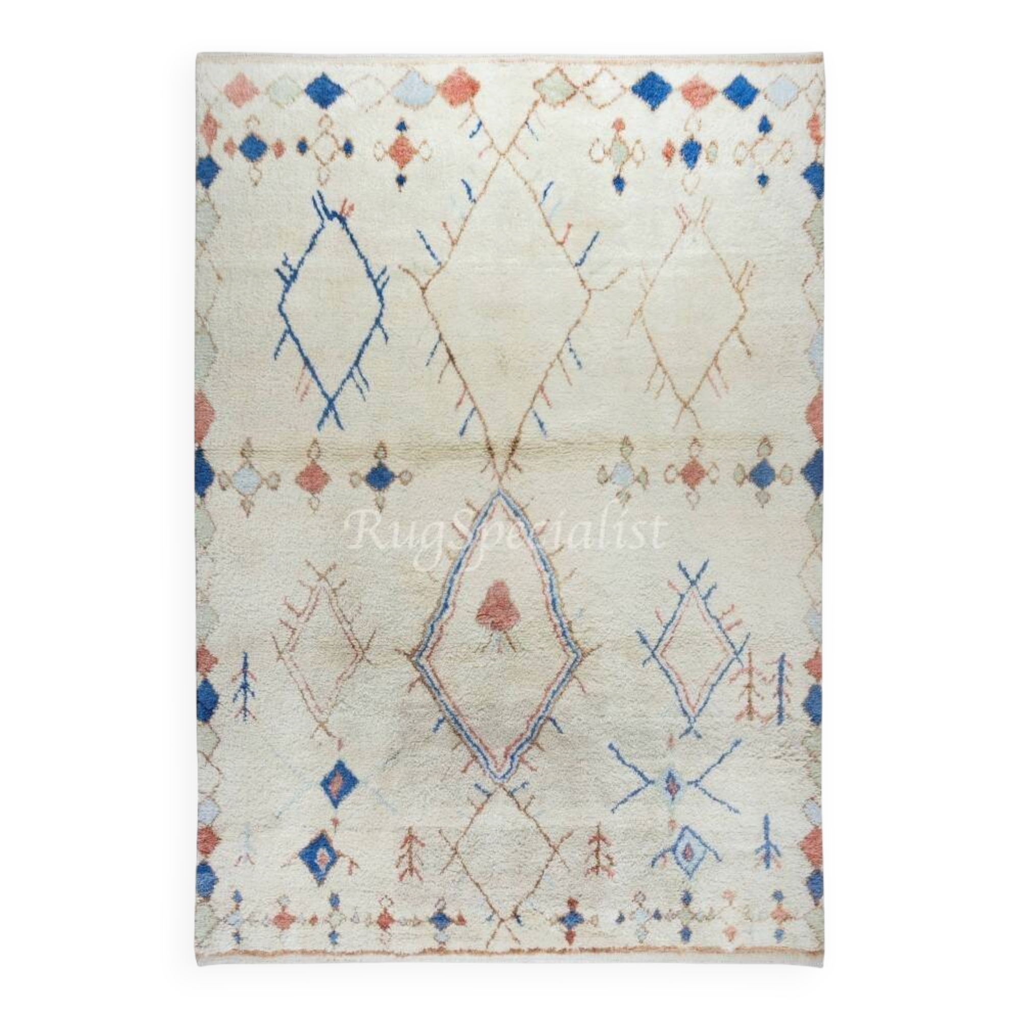 Moroccan Azilal Style Tulu Rug, 100% Soft, Cozy Wool, HandKnotted Beni Ourain Design Carpet
