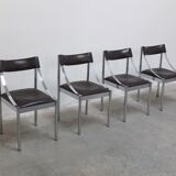 Set of 4 Italian chrome & leather dining chairs, 1970s