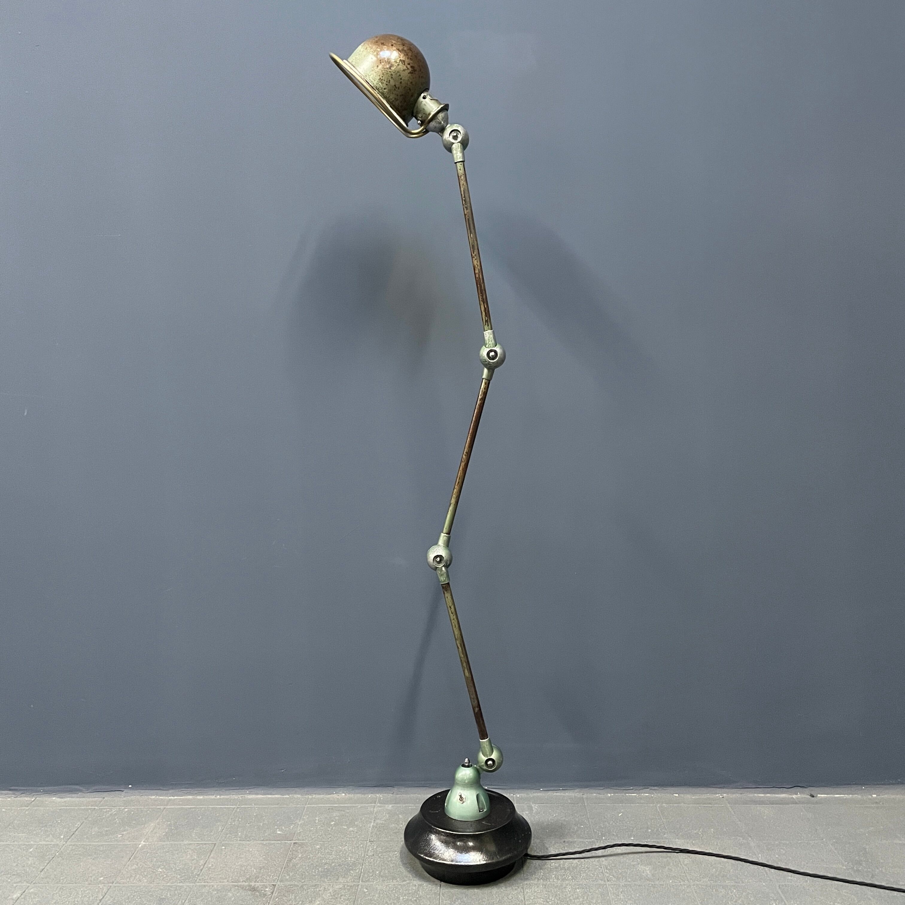 3 arm vespa green patina Jieldé lamp on cast iron base