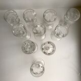 Set of 10 small glasses with feet / crystal liquor engraved 30s