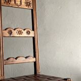 2 brutalist carved wood dining chairs with leather seat | The Netherlands | 1970s