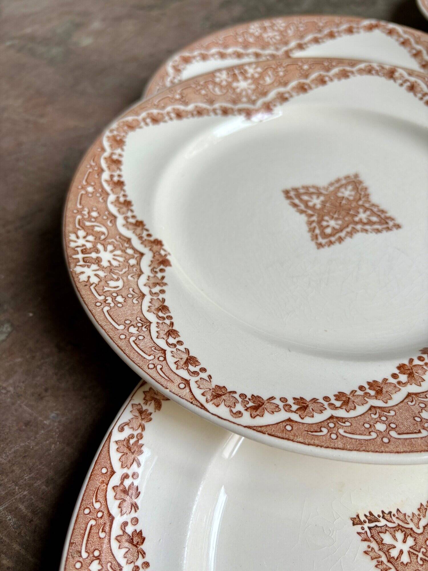 6 Longwy iron earth dessert plates, “Andalusian” service