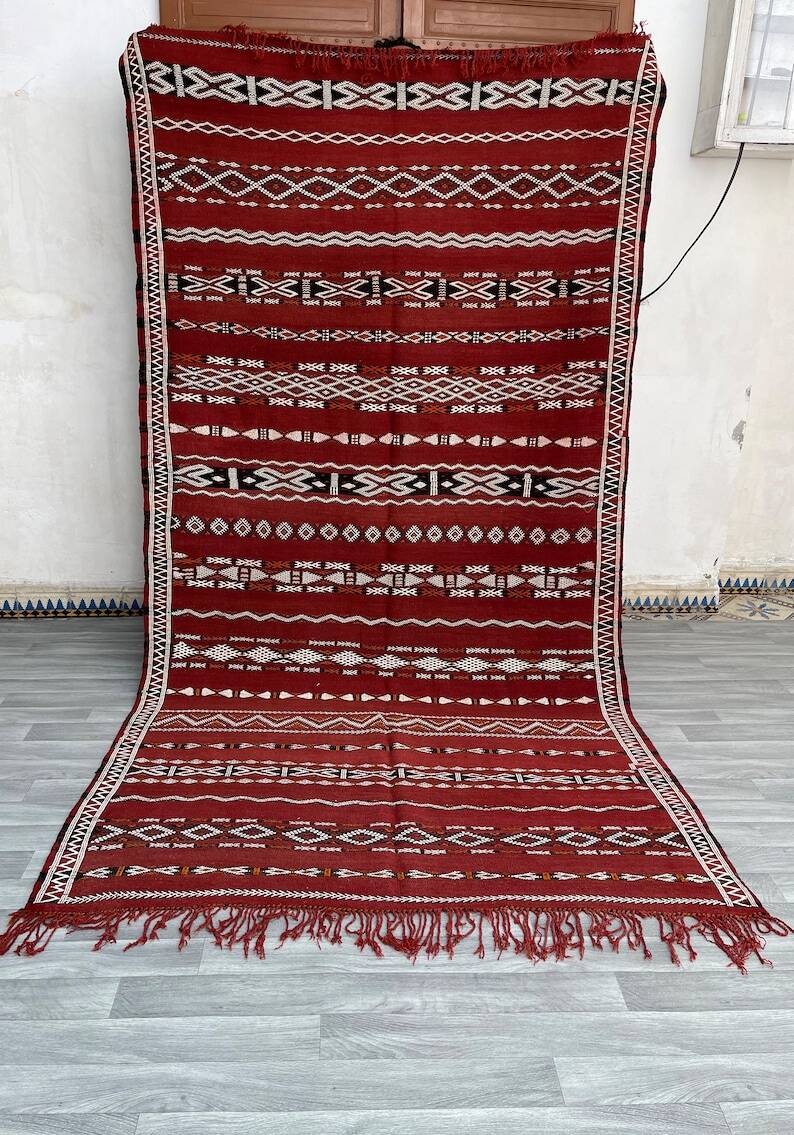 Old Zemmouri Kilim, Faltisse Berber Rug, Handmade Moroccan Carper, Home Decor