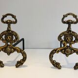 Chenets, cheminée, bronze, fer forgé, style néoclassique, lions
