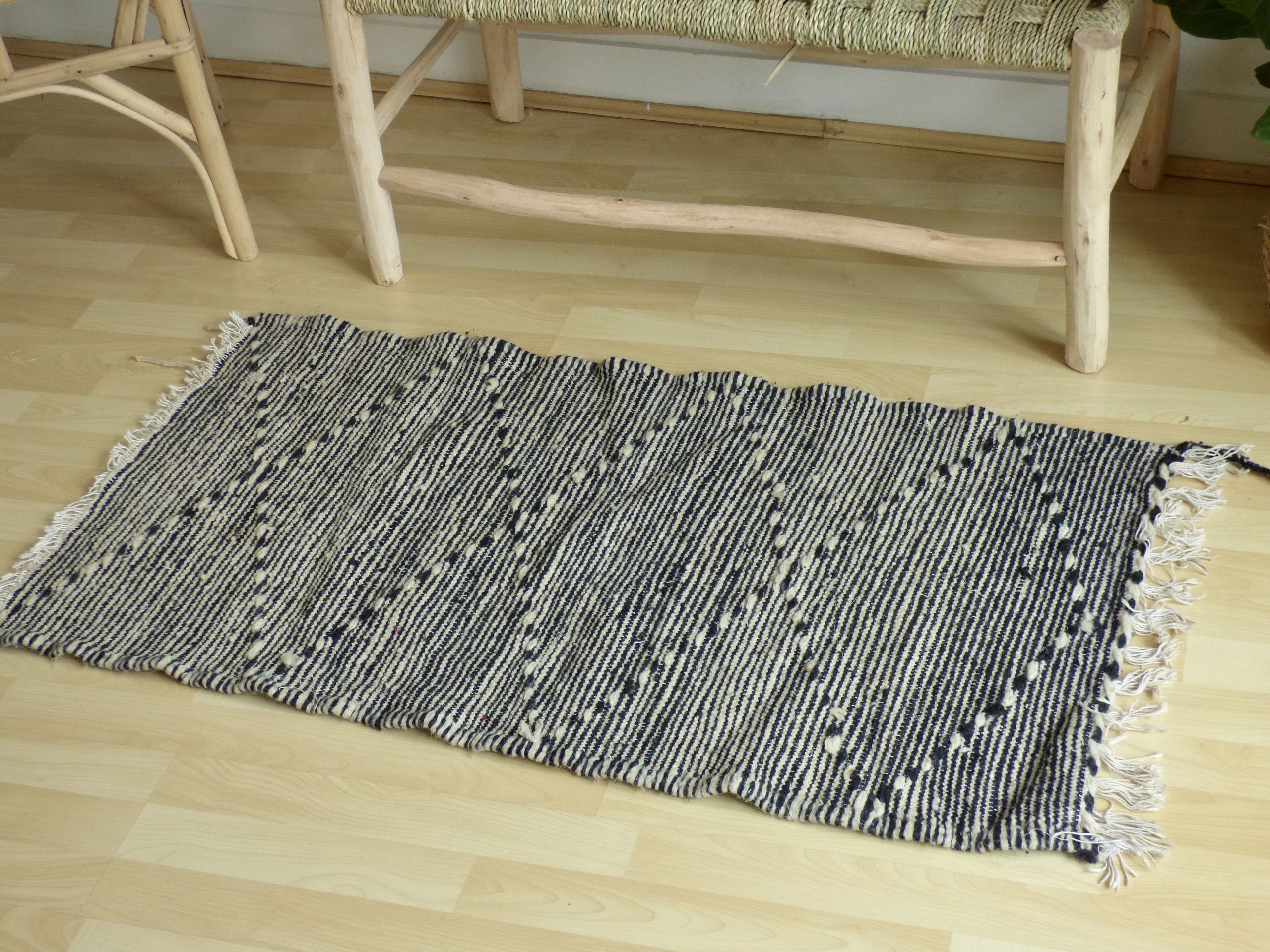 Zanafi Berber carpet in black and white wool