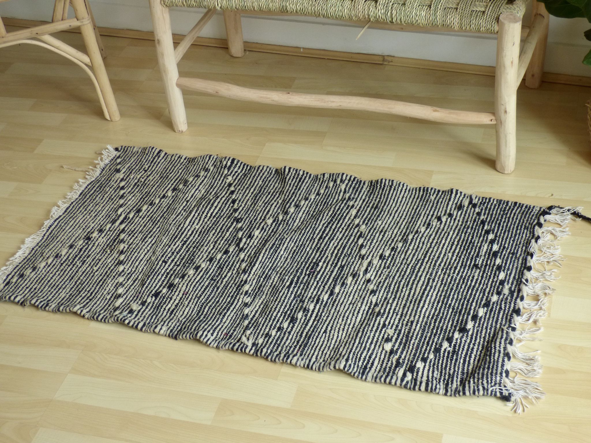 Zanafi Berber carpet in black and white wool