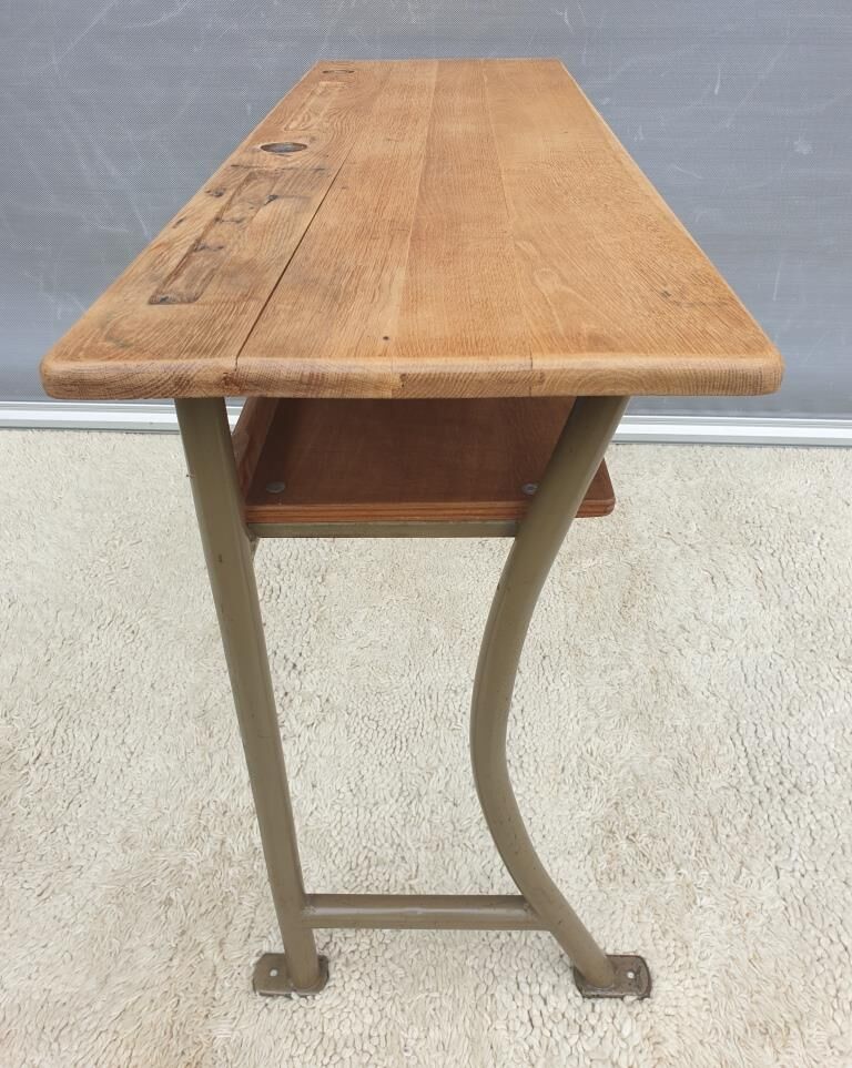 Double desk of schoolboy wood metal vintage curved base