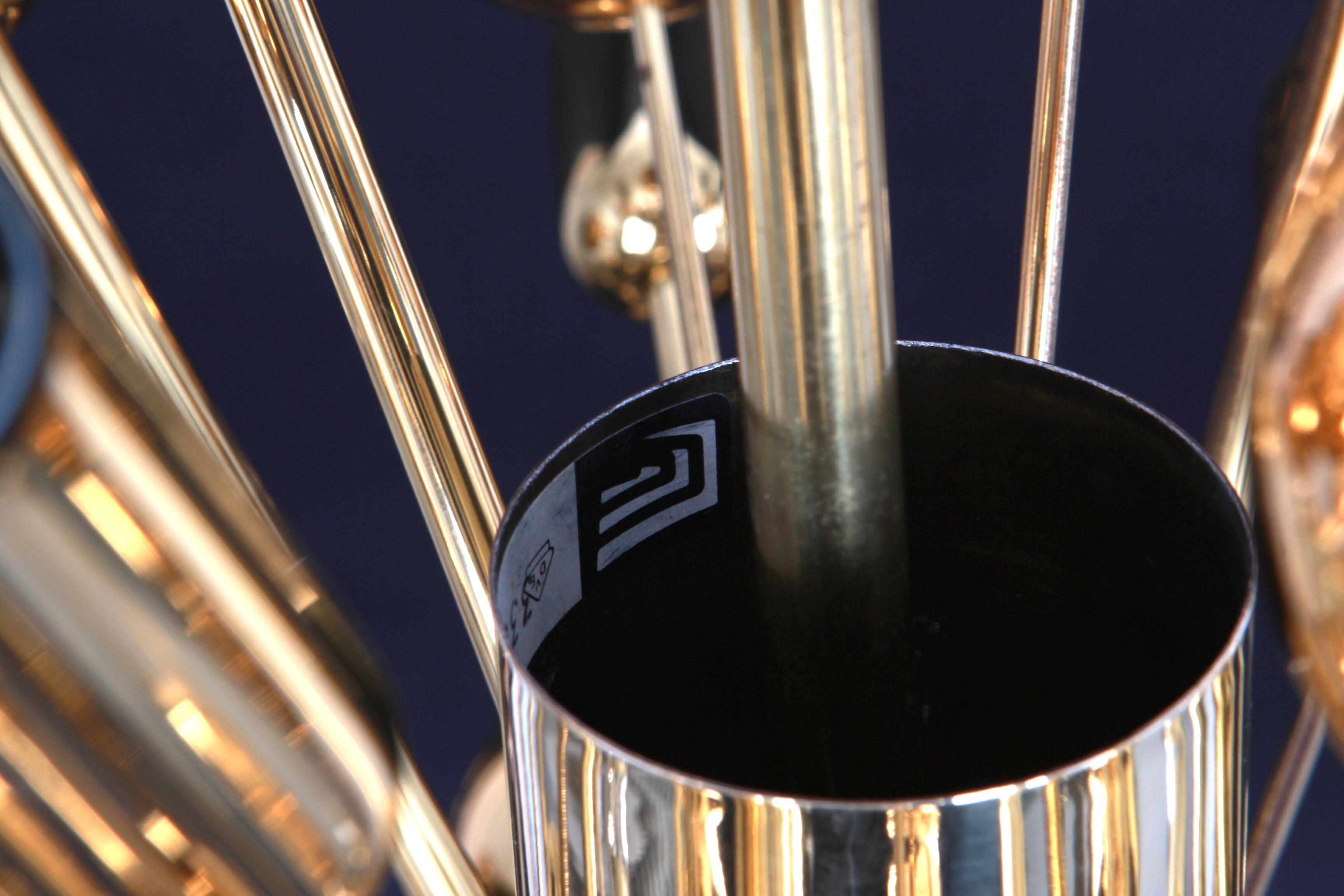 Large brass Sputnik space chandelier from the Space Age by Cosack, Germany, 1970s.