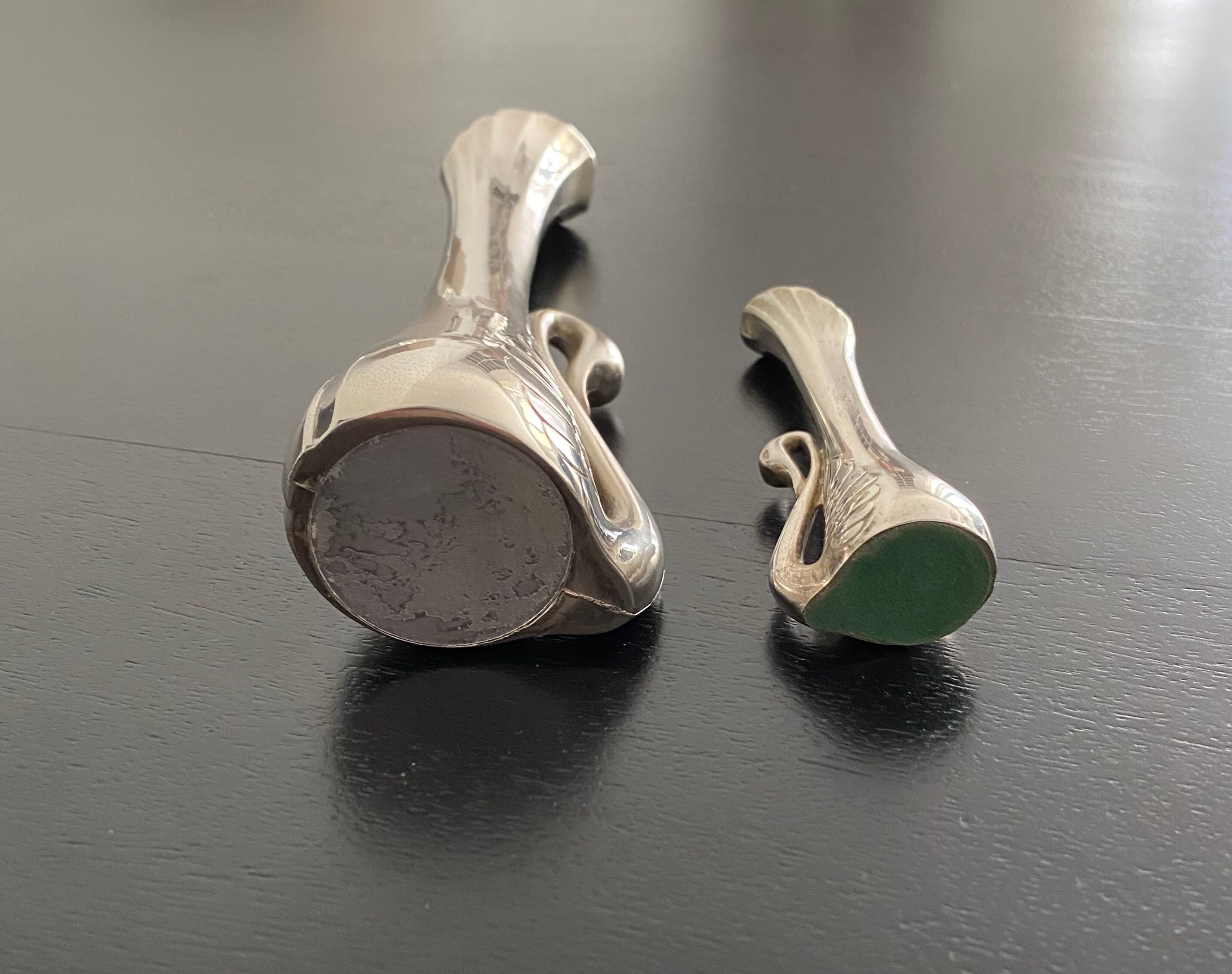 2 silver metal soliflores