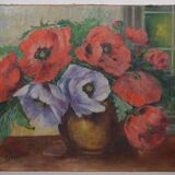 C. Steveniers - French School of the 20th century Still life with poppies. Oil on canvas signed