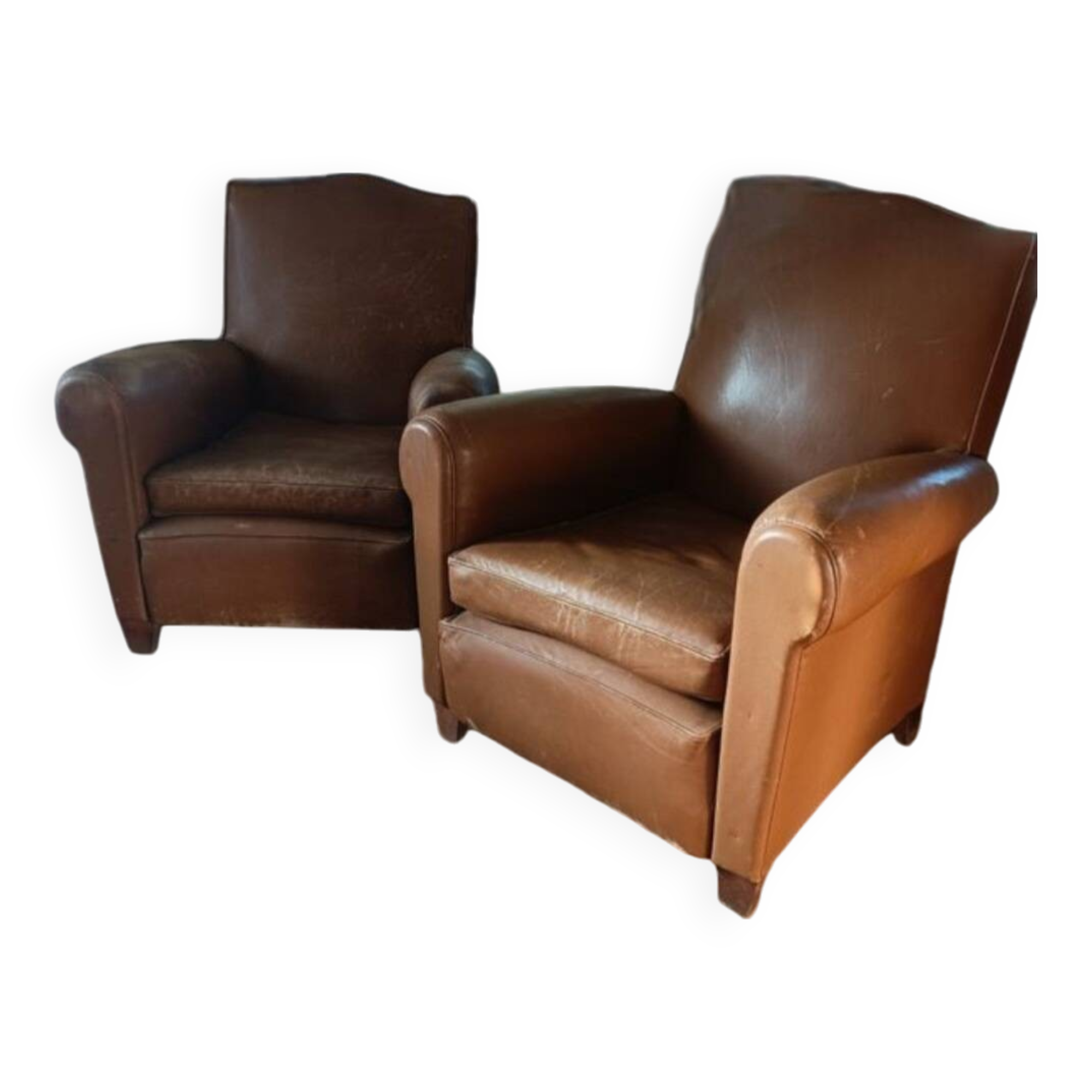 Paire de fauteuils club cuir