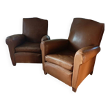 Pair of leather club armchairs
