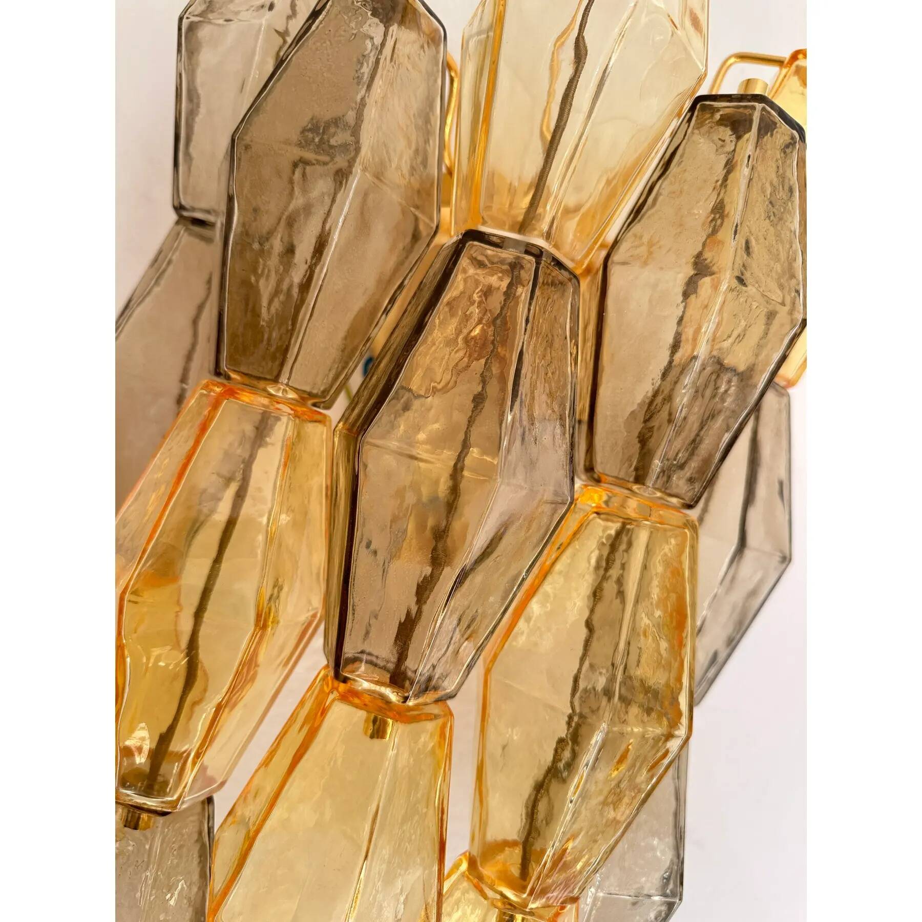Contemporary Amber and Fumè “Poliedri” Murano Glass Wall Sconce in Venini S