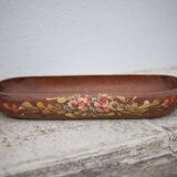 Vintage wooden basket, wooden basket with flower patterns, hand painted signed, kitchen, fruit bowl