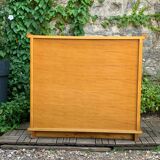Chest of drawers and bedside table in rattan cane and oak, vintage 1970s