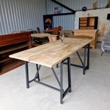 Table industrielle pieds acier bois massif