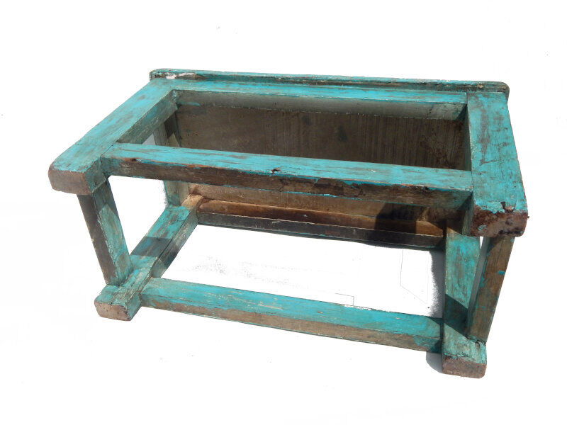 Bench petit tabouret chevet rest plant ancient teck blue skate 53x26x30cm