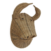 Typical 70s wall decoration, rattan bull's head.