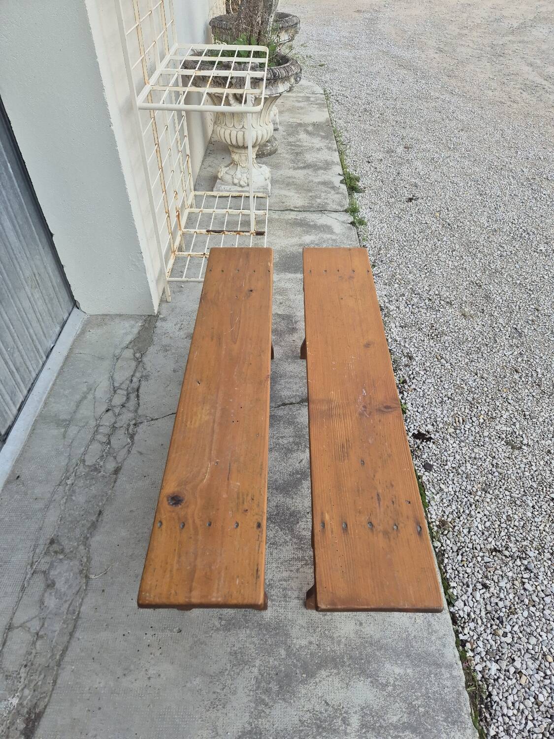 Set of 4 farm benches in old fir 1950s - 1m30