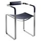 Armchair, silver steel and navy blue leather, contemporary style.