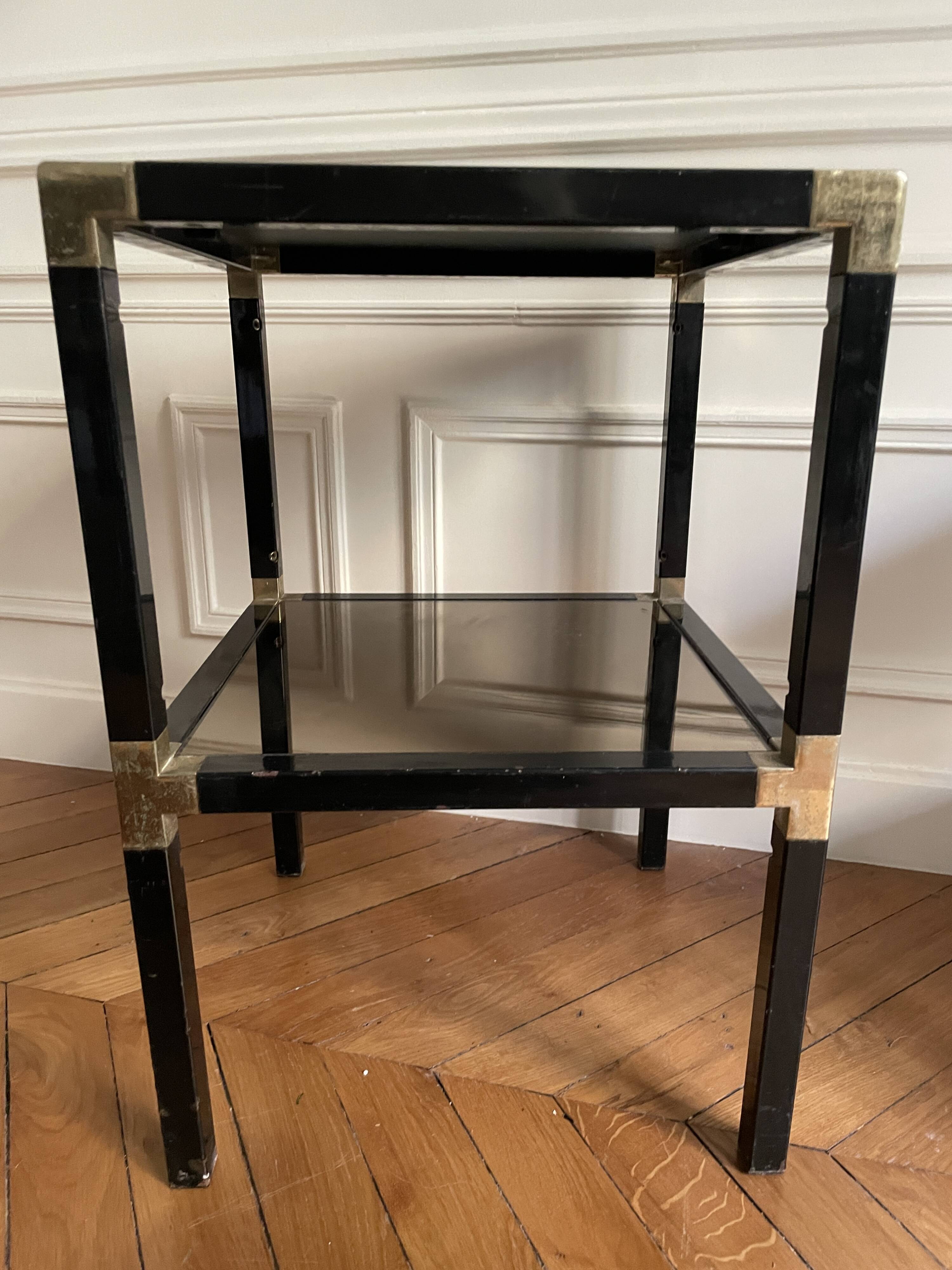 Pair of vintage metal and smoked glass side tables