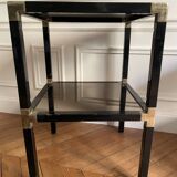 Pair of vintage metal and smoked glass side tables