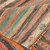 6x7 Pale Red Striped Vintage Kilim Rug, 201x227Cm