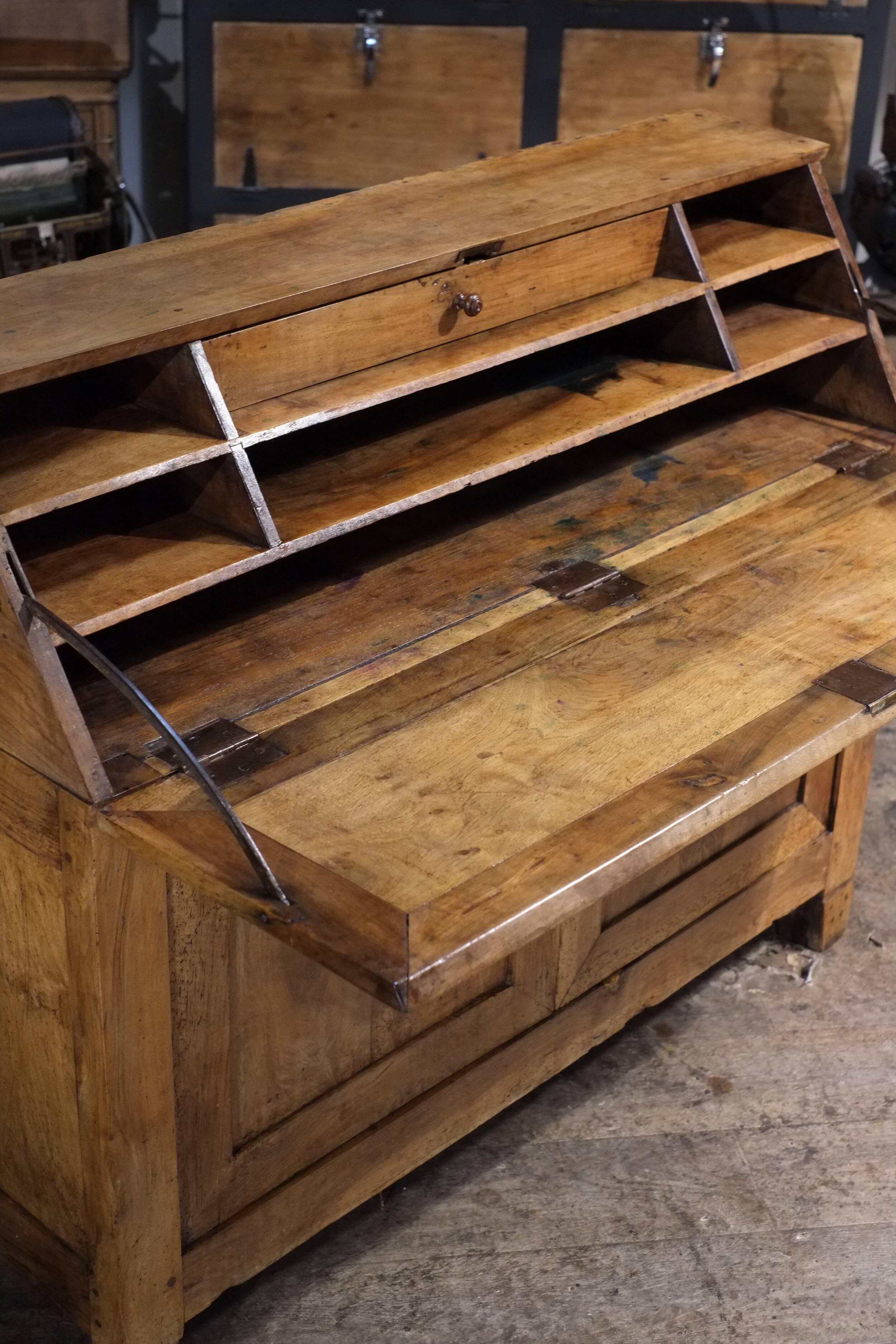 antique writing desk secretary from the 19th century in solid walnut