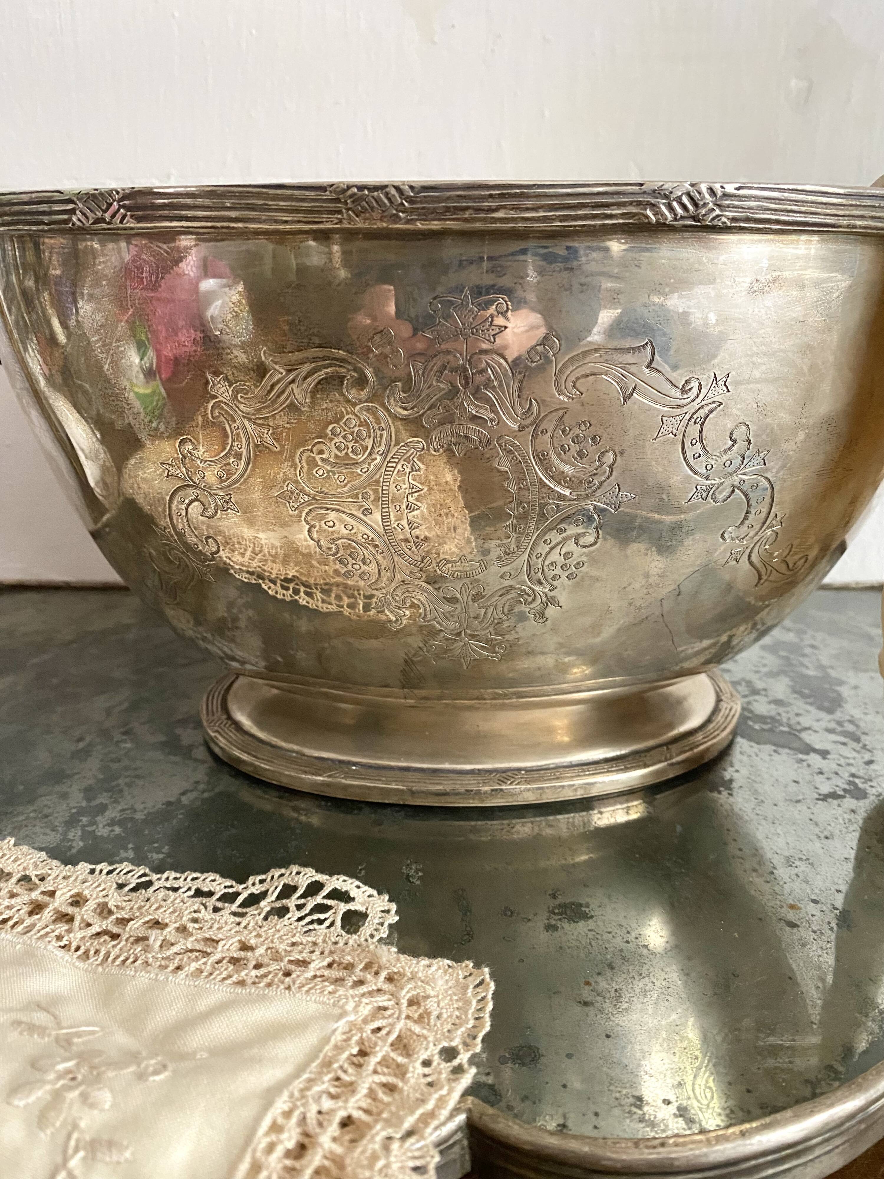 Champagne bucket, engraved silver cooler