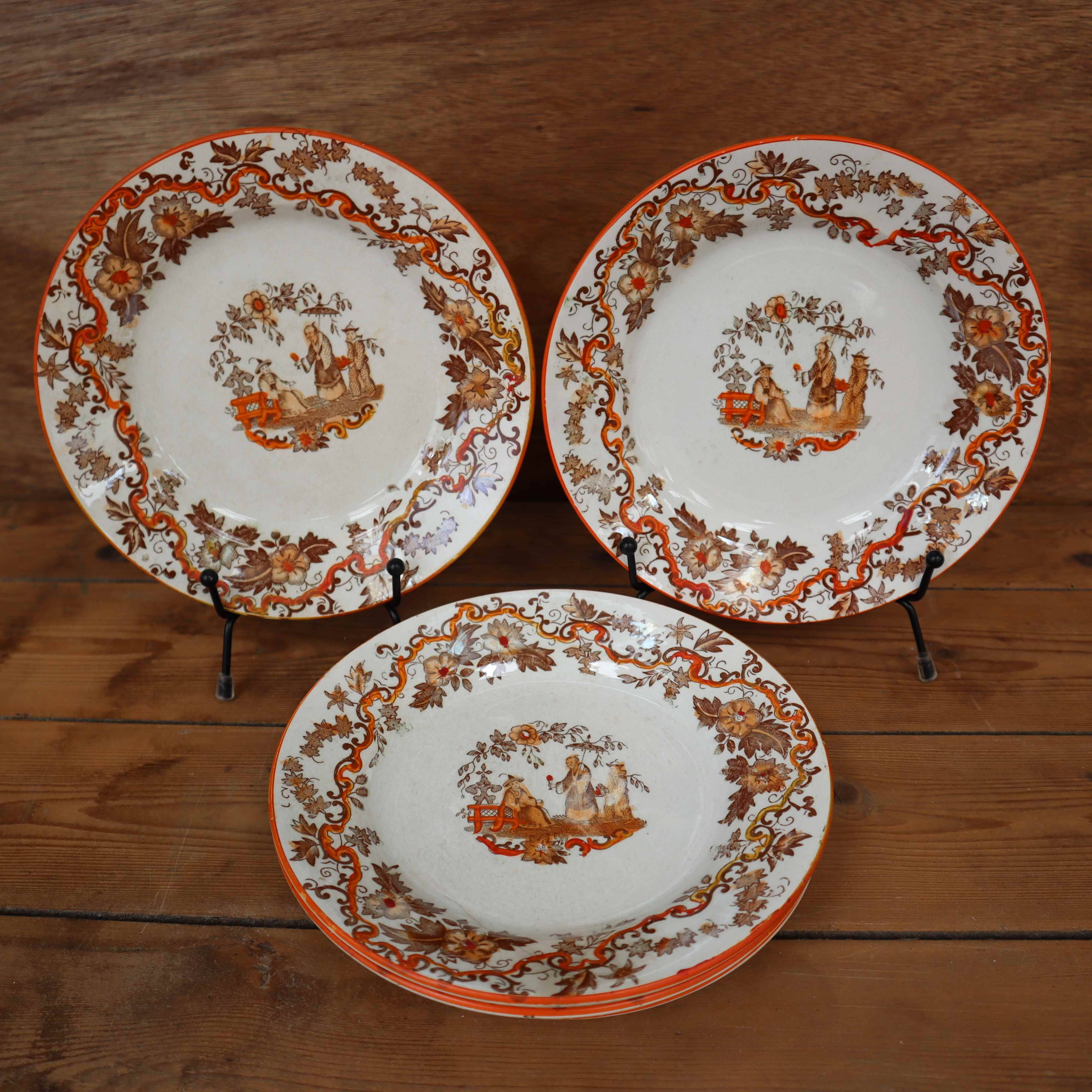 5 Saint-Amand earthenware dessert plates with Chinese decoration