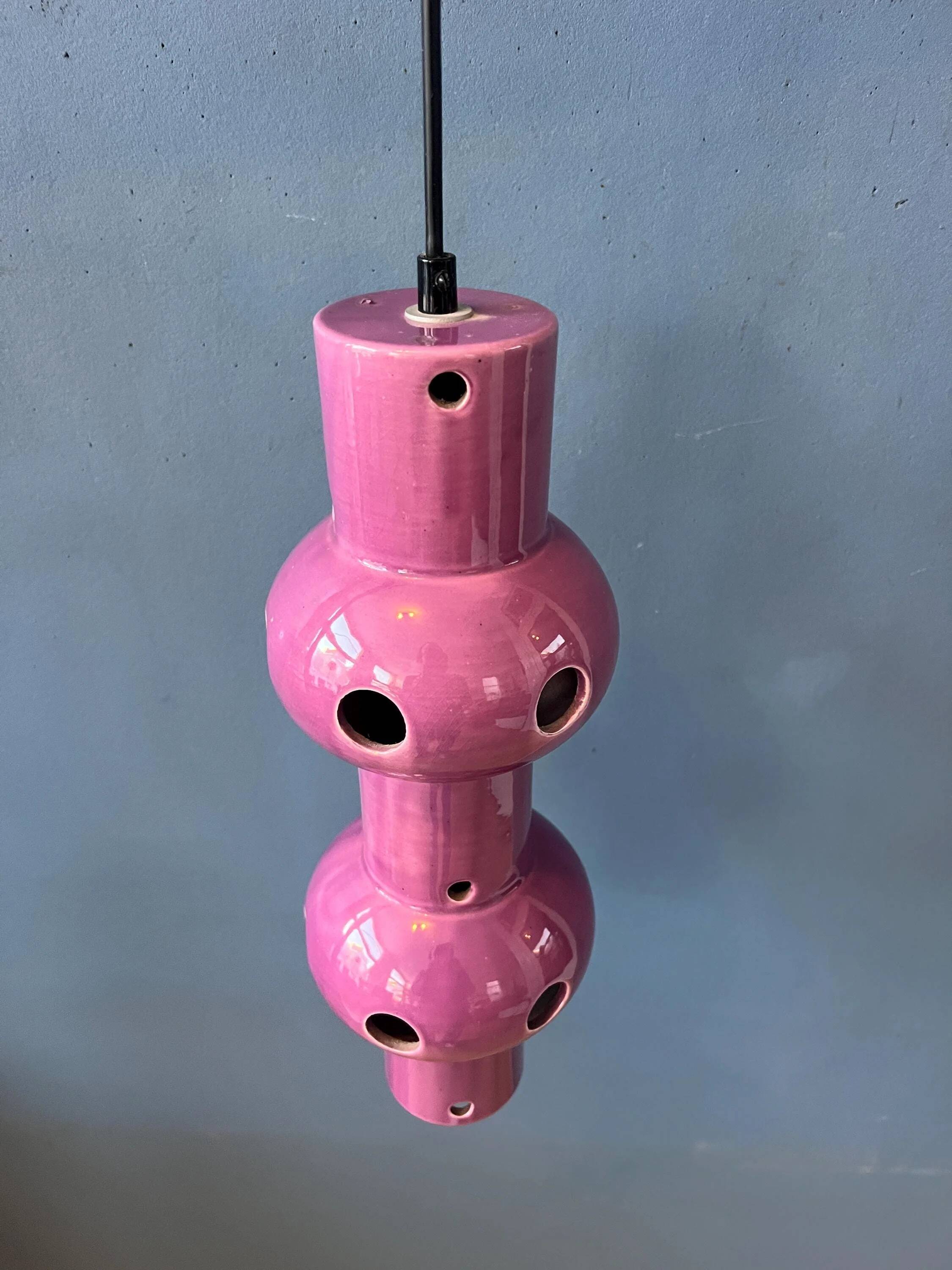 Suspension vintage en céramique rose violette West Germany