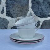 Set of 3 white porcelain cups with pink edging Schirnding Bavaria