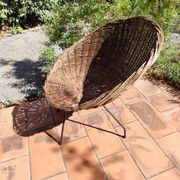 Fauteuil Corbeille en rotin et fer forgé 1950 vintage