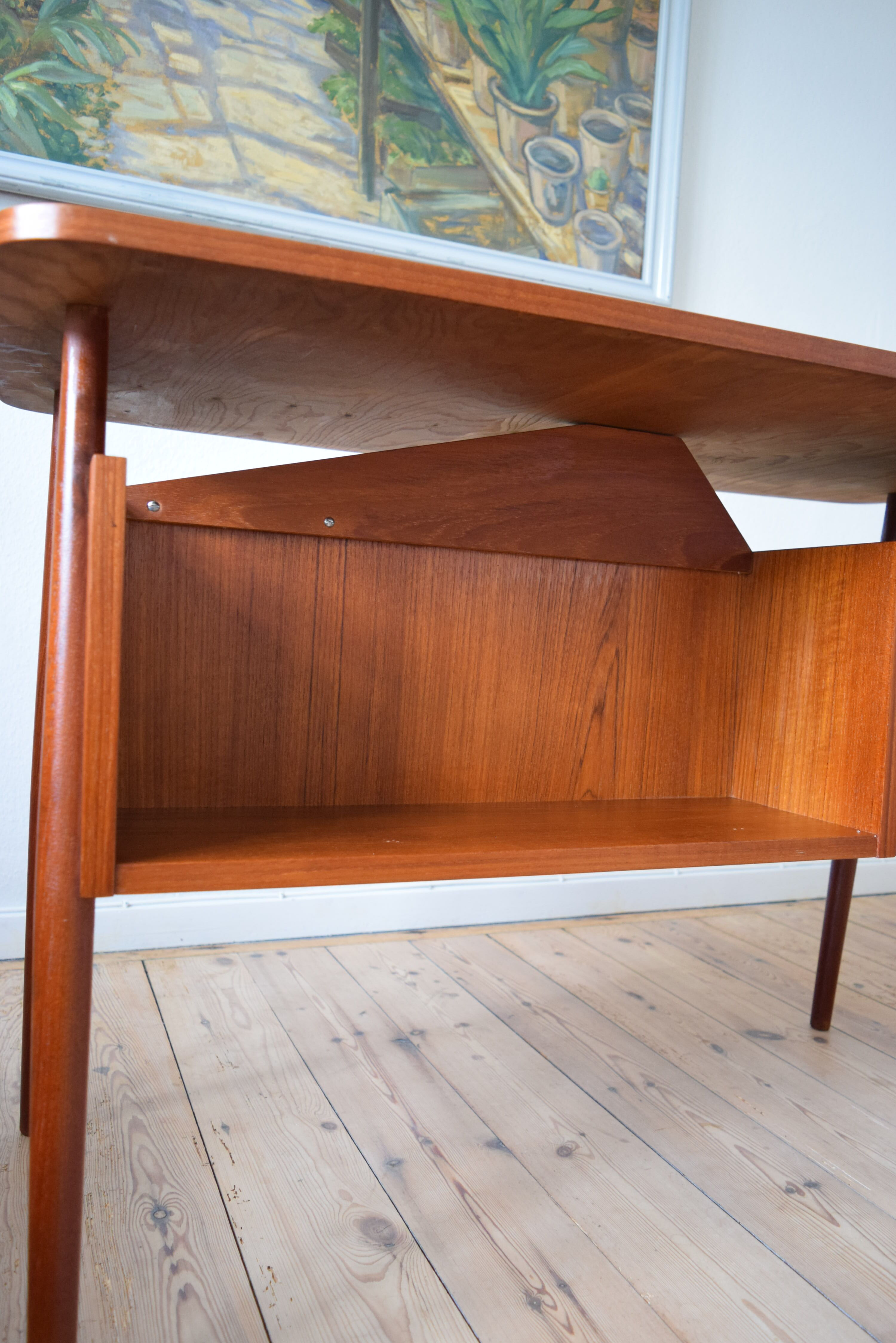 Danish teak floating desk by Gunner Nielsen for Tibergaard, 1960