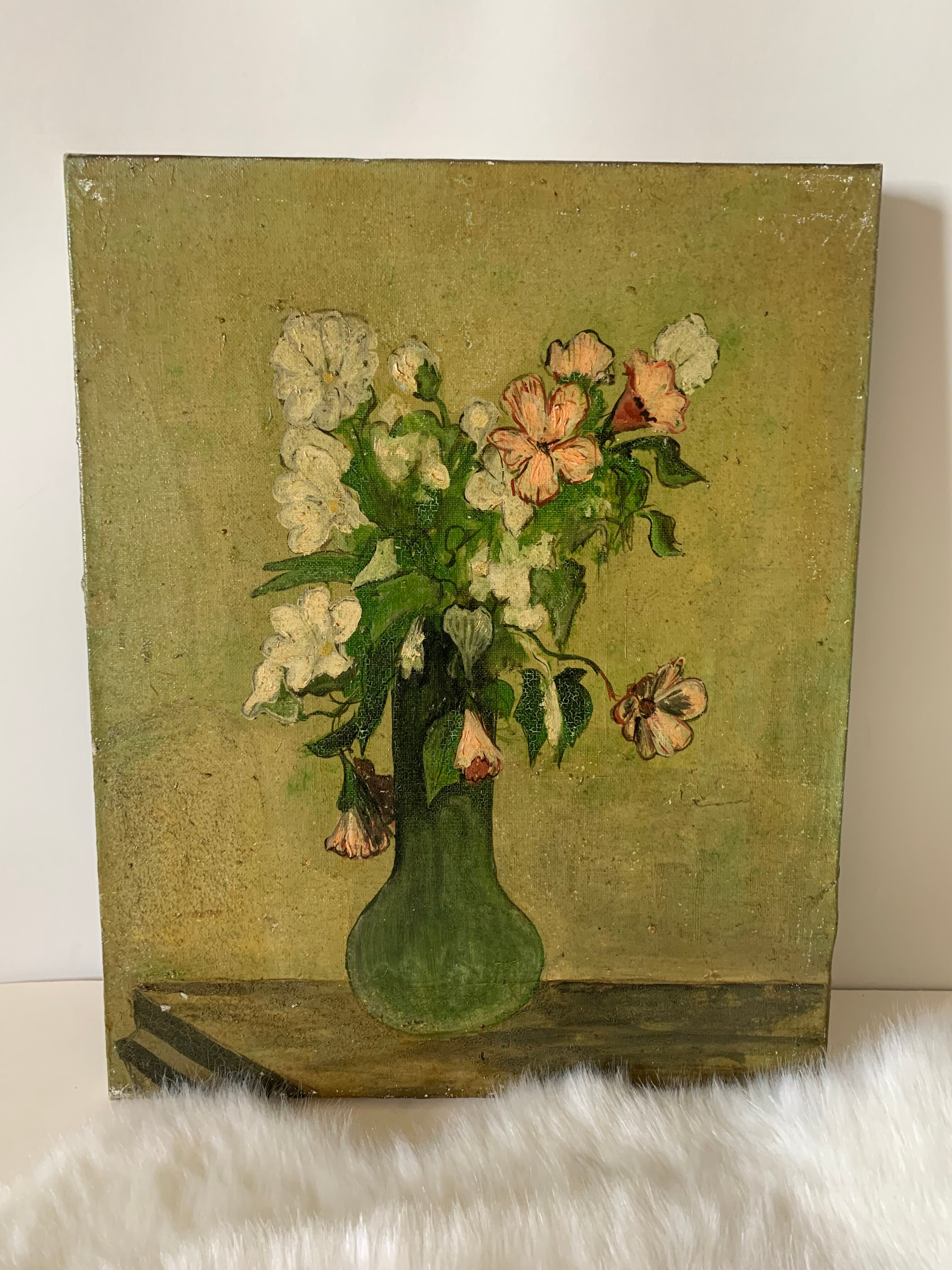 Oil on canvas vase of flowers