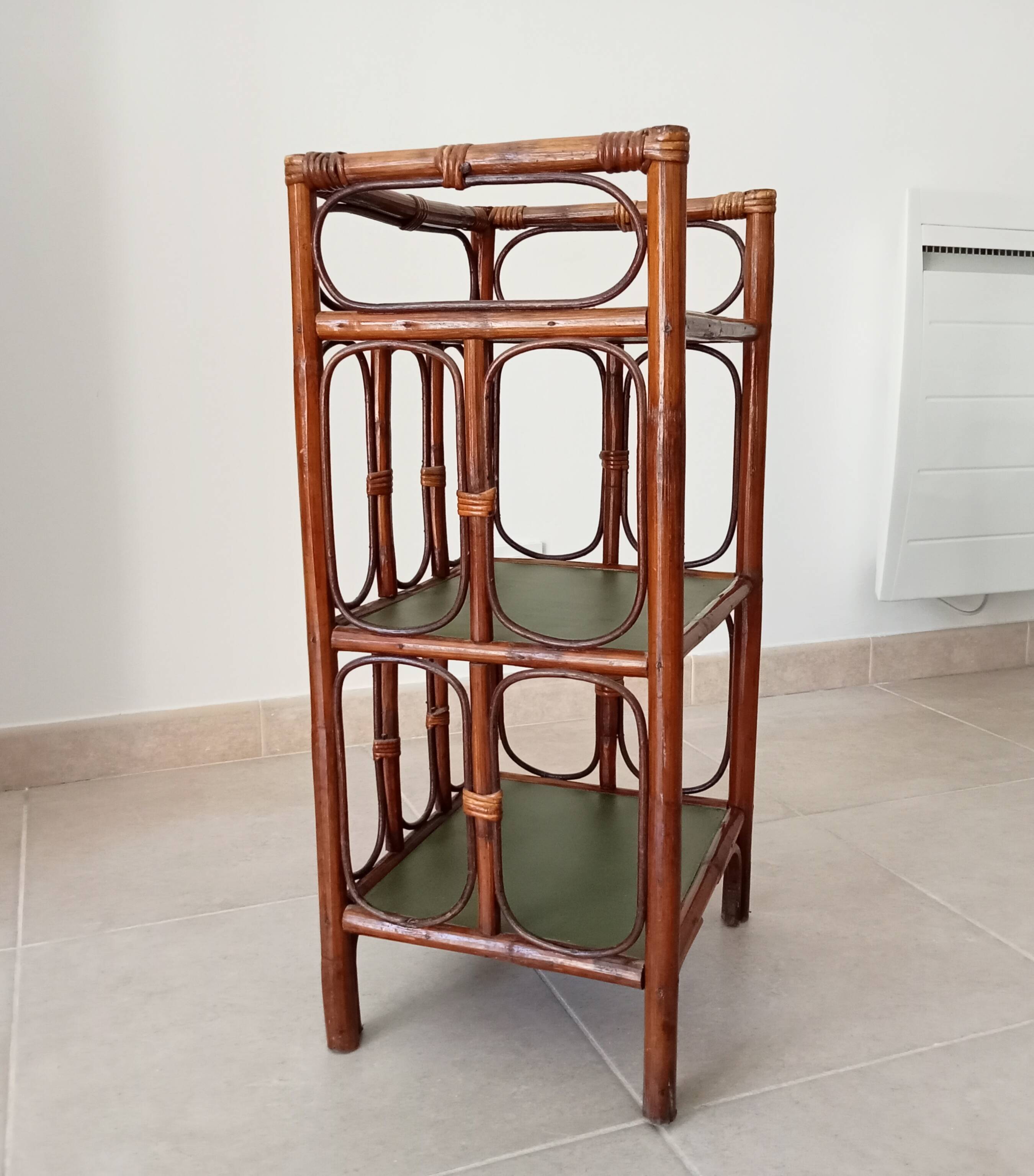 Vintage stand shelf in bamboo and rattan