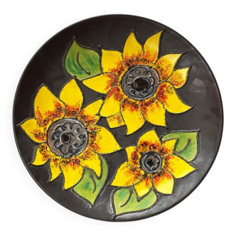 Mid-century German studio pottery wall plate with Ruscha sunflower motif, 1960s.