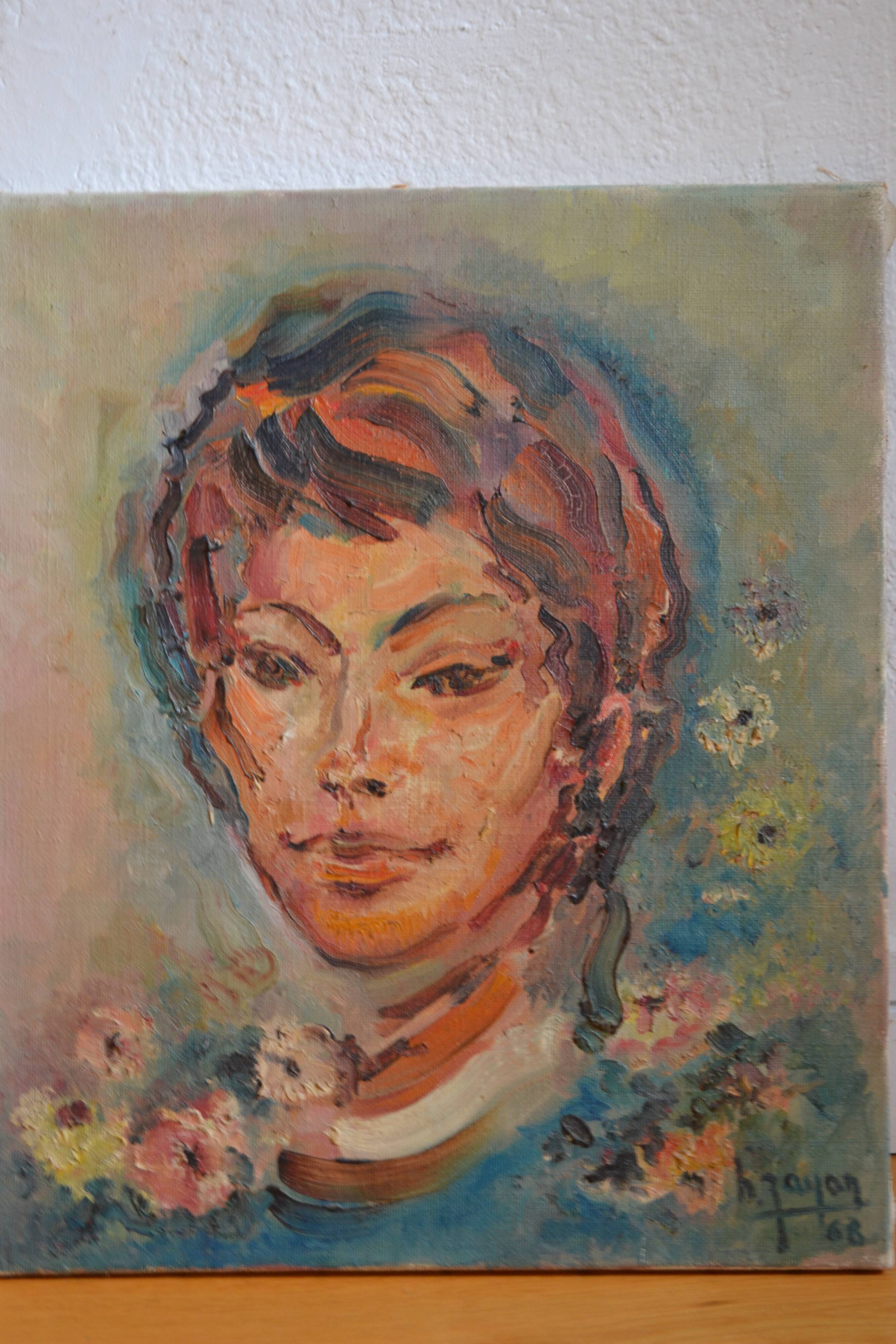 Portrait by Henri Zayan, HST painting, French school, mid-20th century.