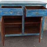 Blue wooden buffet with 2 drawers and 2 doors