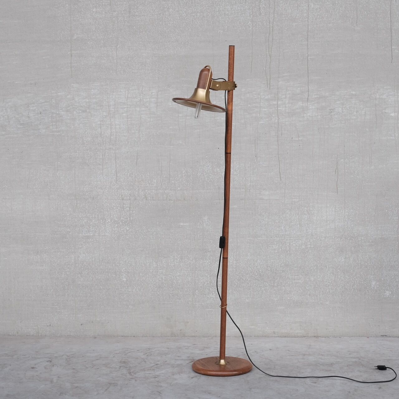Brass and Teak Mid-Century French Floor Lamp