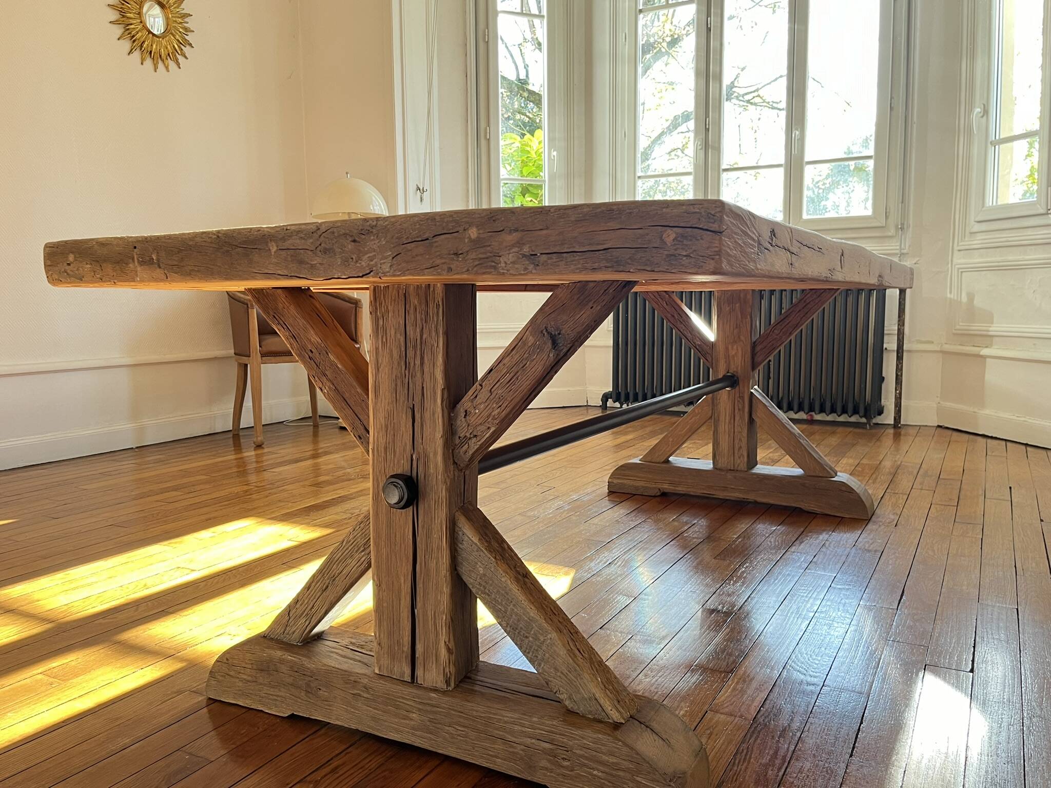 Antique solid oak farmhouse table with star legs - length 200 cm