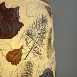 Ceramic lamp signed jm dehoux lampshade in feathers and dried flowers