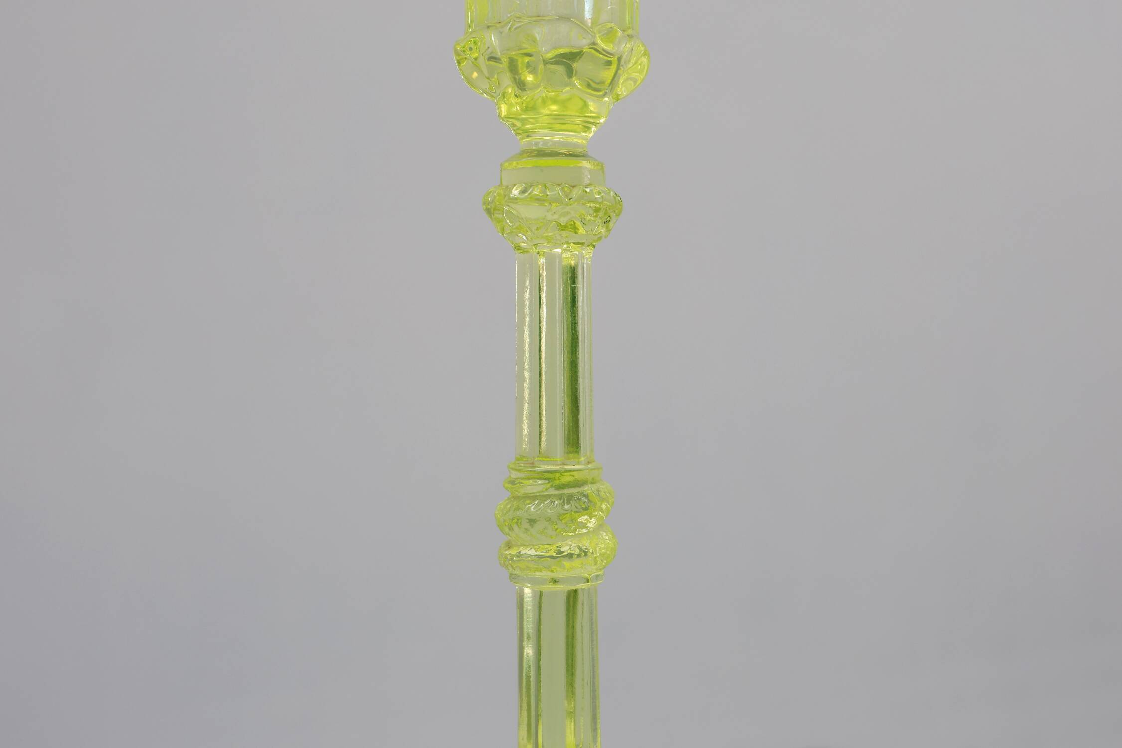 Pair Uranium or annagreen glass candlesticks by Vallerysthal & Portieux