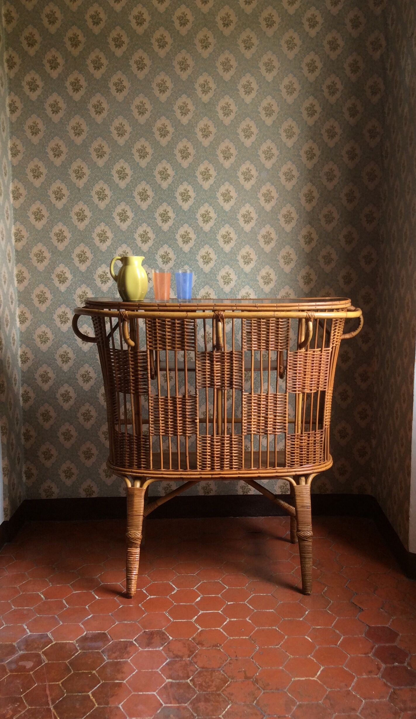 Bar vintage bambou et rotin années 60