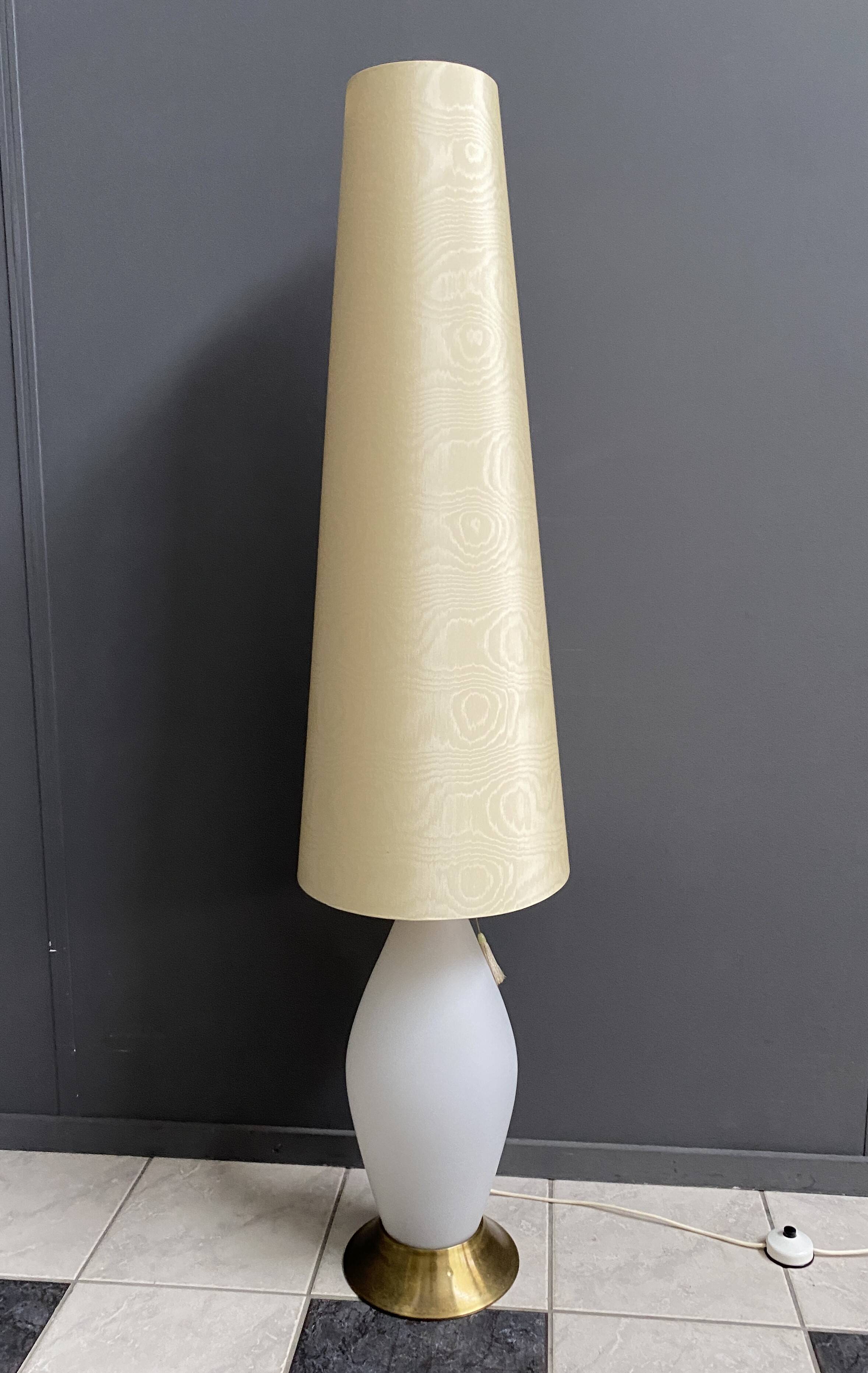 Glass floor lamp with large off-white lampshade, 1960s
