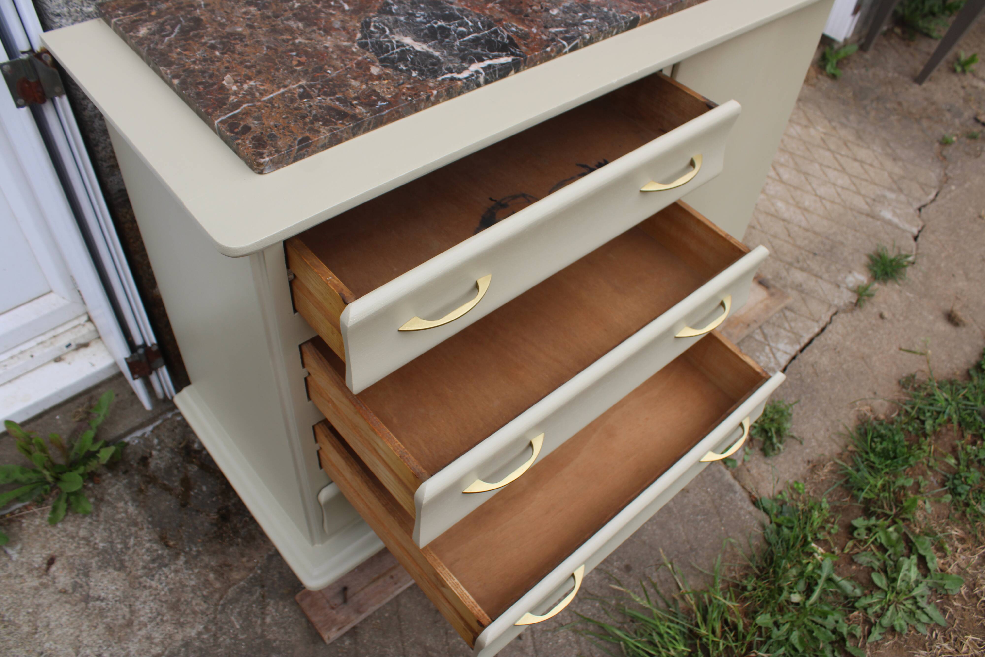 Asymmetrical Art Deco Chest of Drawers – Marble & Cream Green